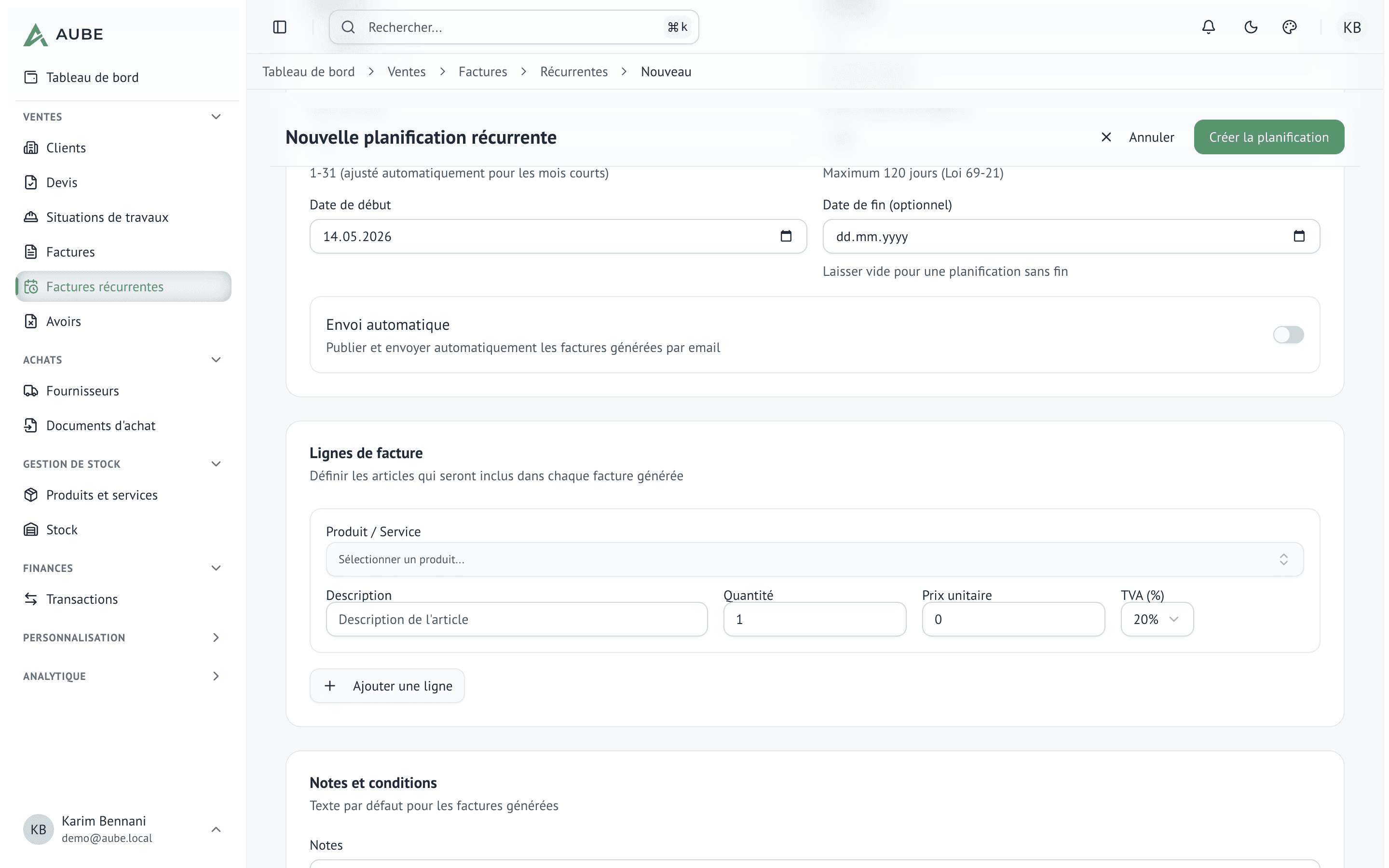 Option d'envoi automatique par email cochée sur la planification